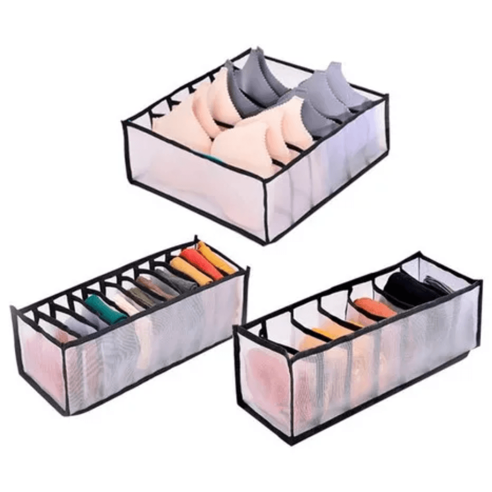 Set X3 Organizador Armario Divisores Malla Almacenamiento Ropa Interior Negro