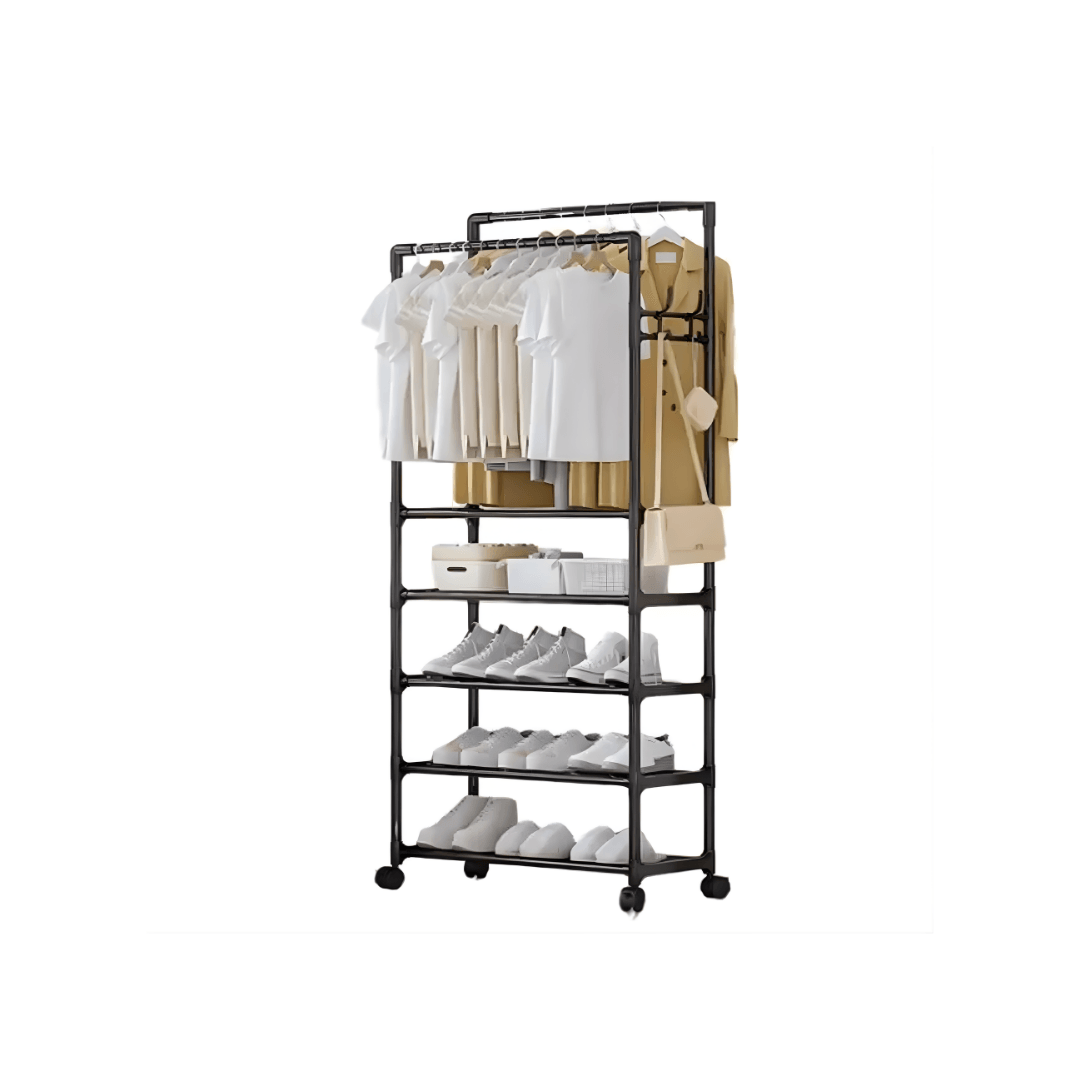 Organizador Zapatos Perchero Doble Zapatero Ropa Multiuso Negro