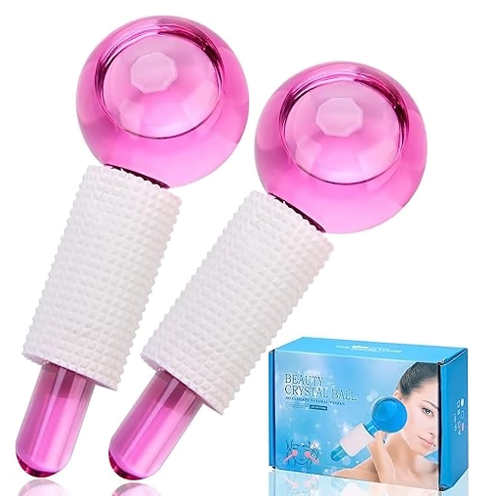 Masajeador Facial Globo Hielo Bola Cristal Frio Tonifica Belleza Rosa