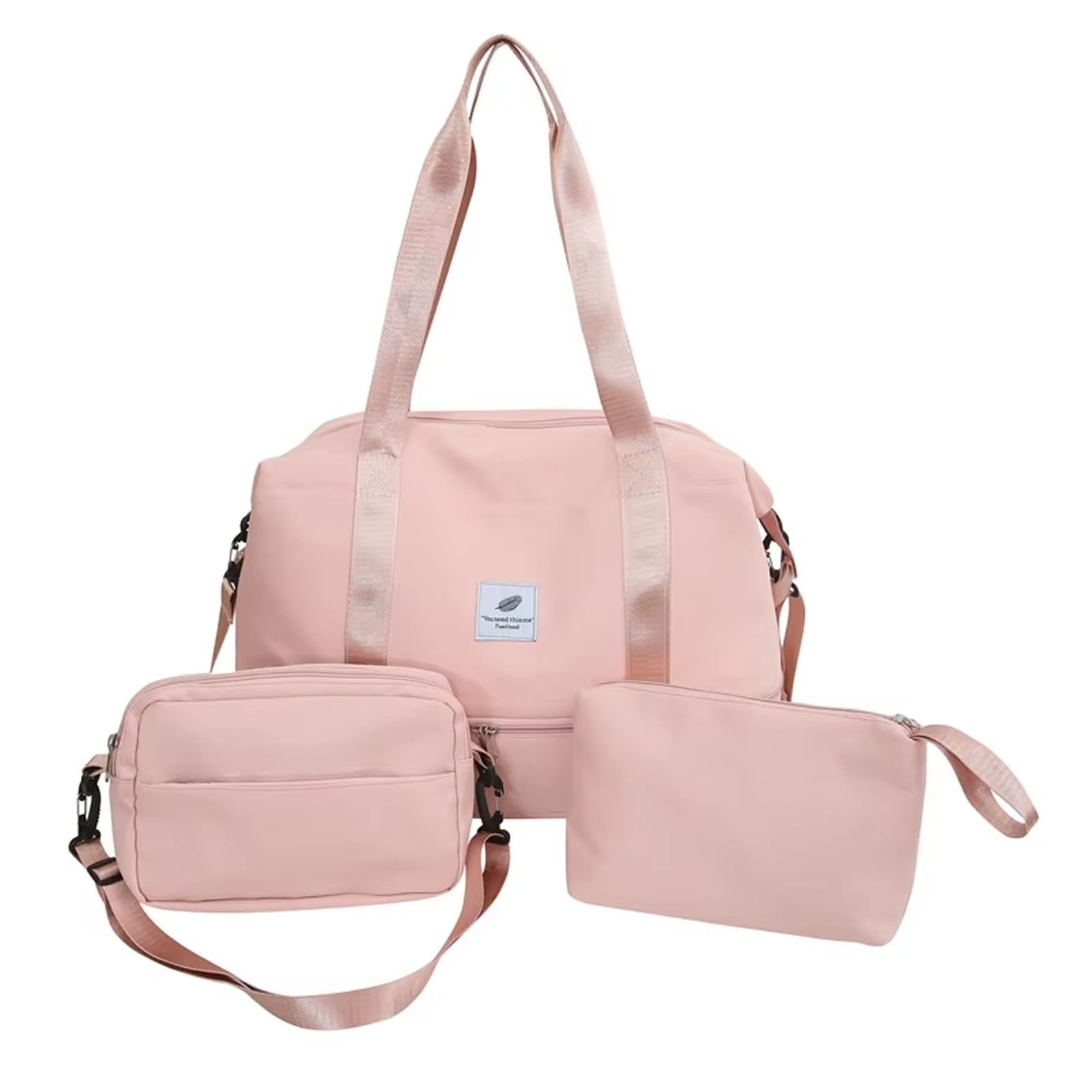 Combo Maleta Expandible Bolso Cremallera Elegante Rosa Versatil