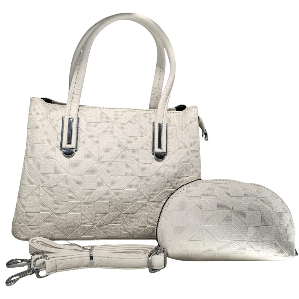 Bolso Mano Elegante Textura Geometrica Acolchada Estilo Moderno Beige