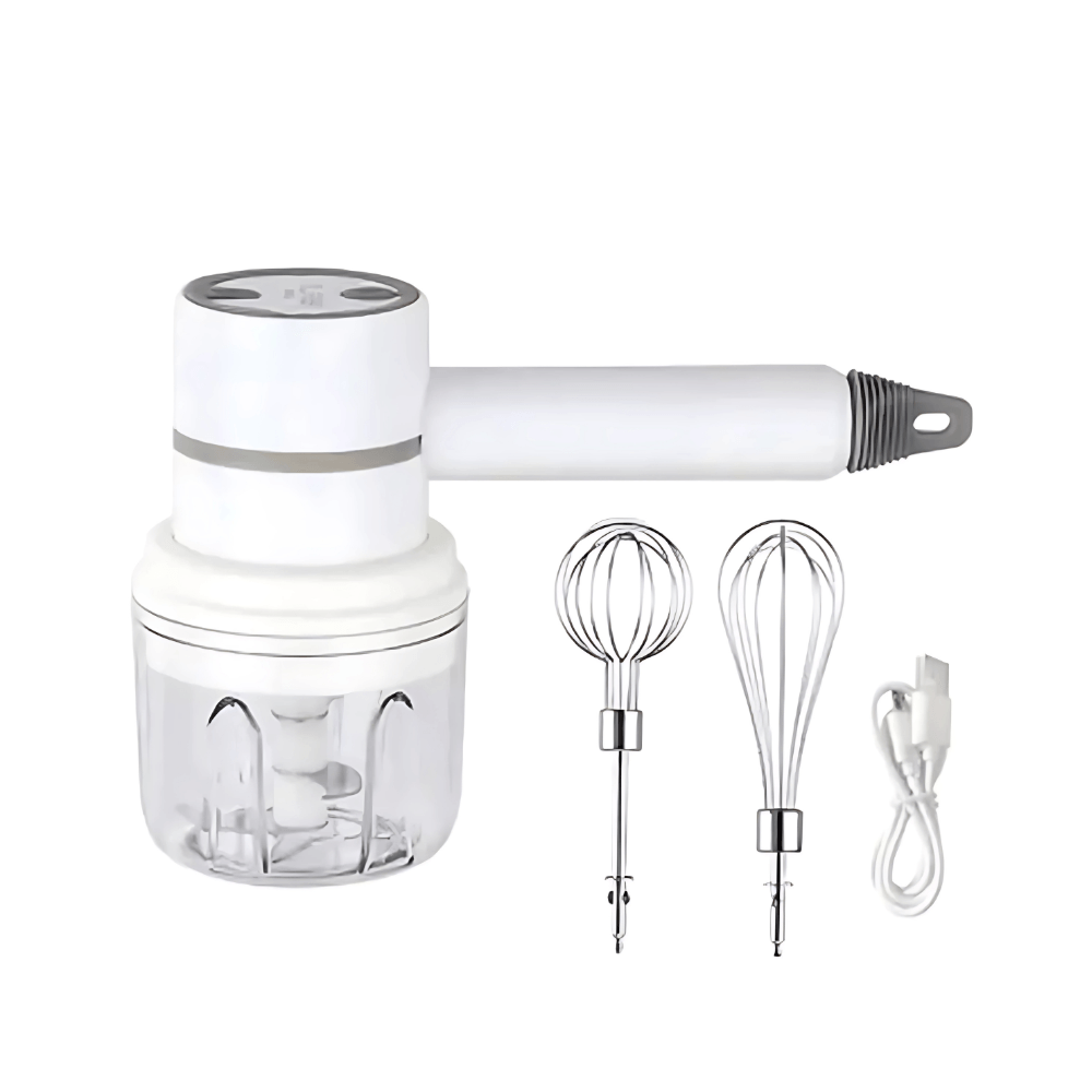Picador Batidor Manual Inalambrico Multifuncional Recargable Blanco