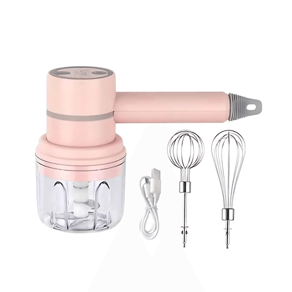 Picador Batidor Manual Inalambrico Multifuncional Recargable Rosa