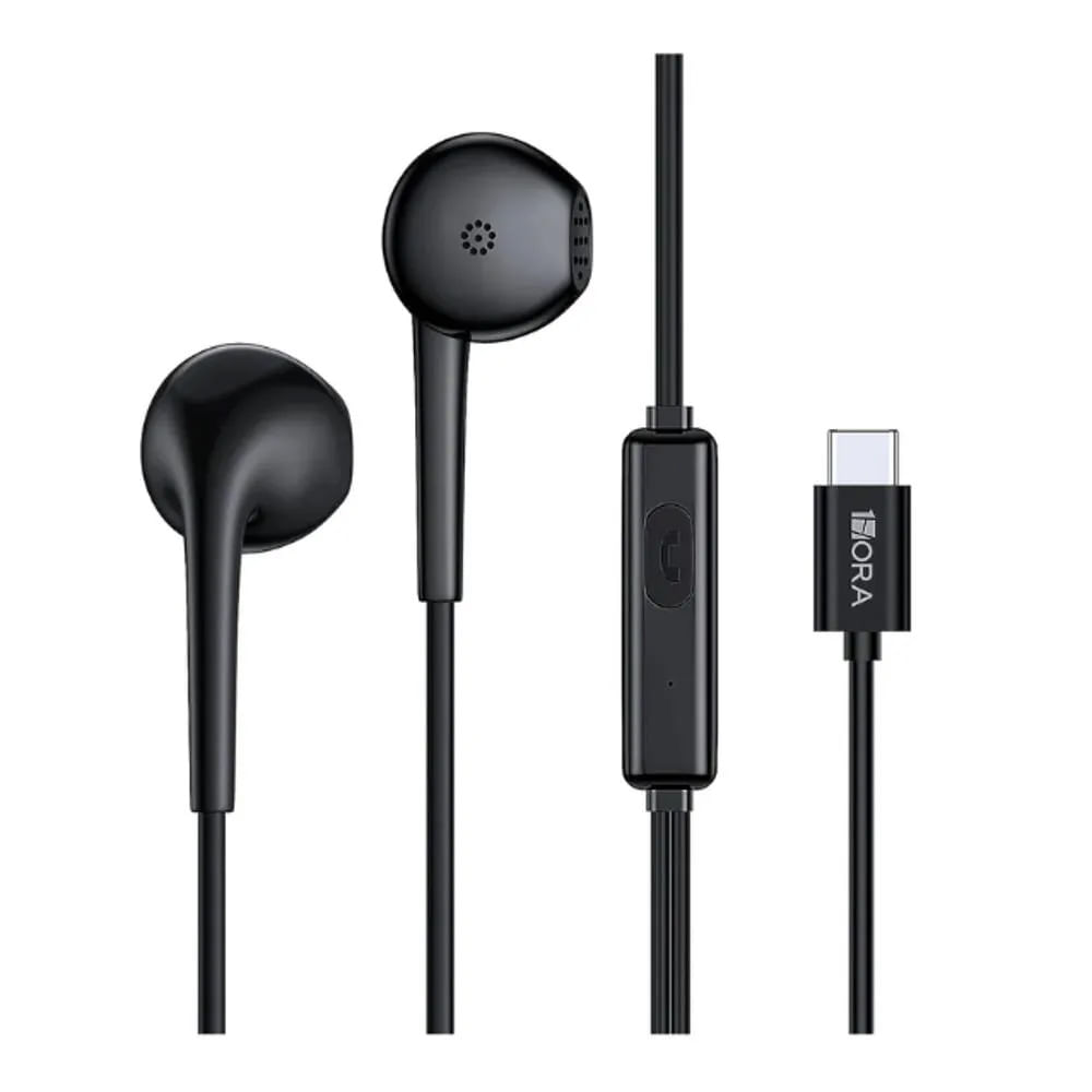 Audífonos Manos Libres 1Hora Negro Tipo C Ligeros Control Volumen