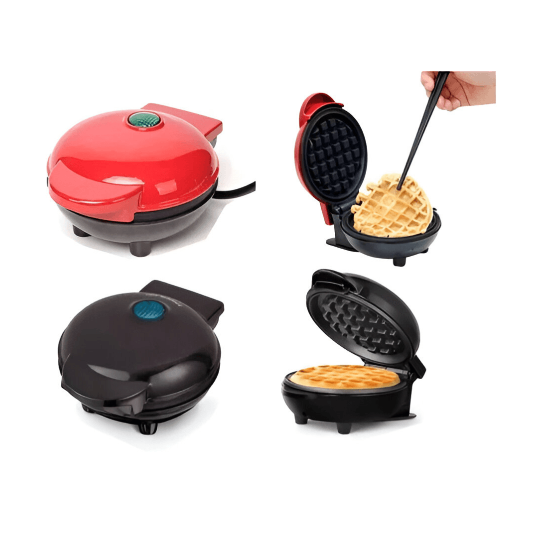 Mini Wafflera Pequeña Electrica Antiadherente Waflera Waffles Negro