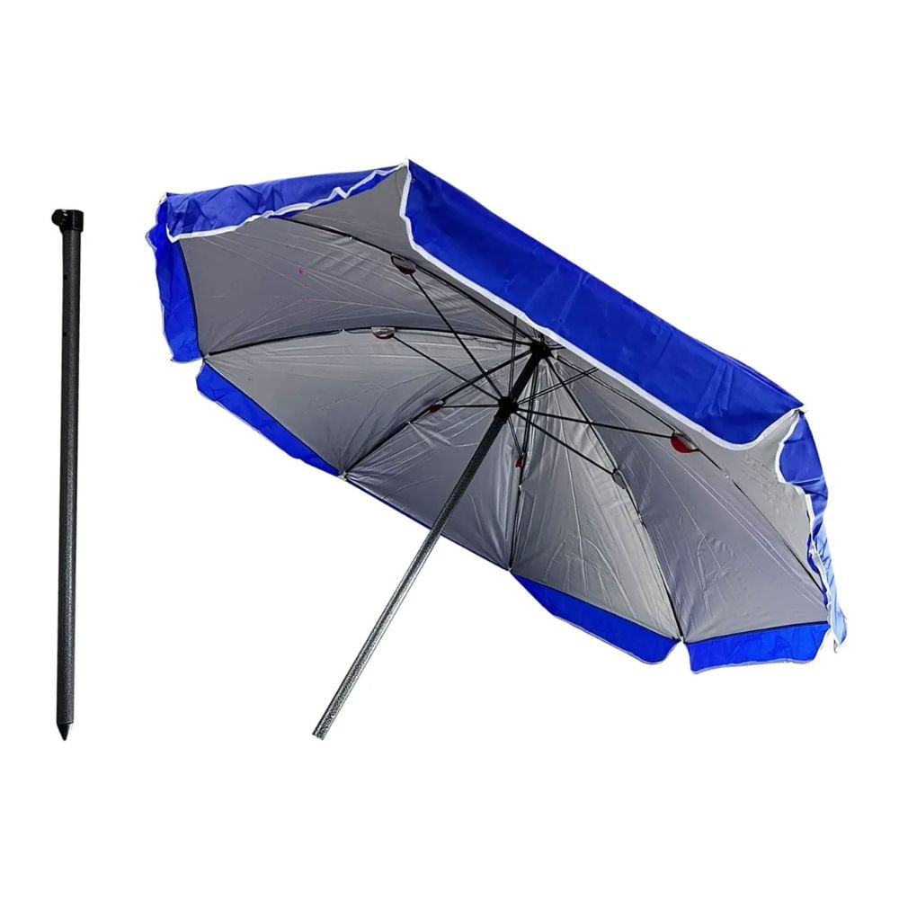 Parasol 220cm Doble Tela Varilla Metalica Filtro Solar Azul