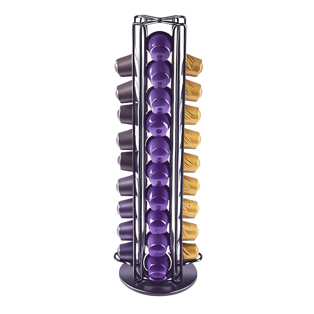 Dispensador Organizador Capsulas Cafe Giratorio Cromado Elegante 360 Grados