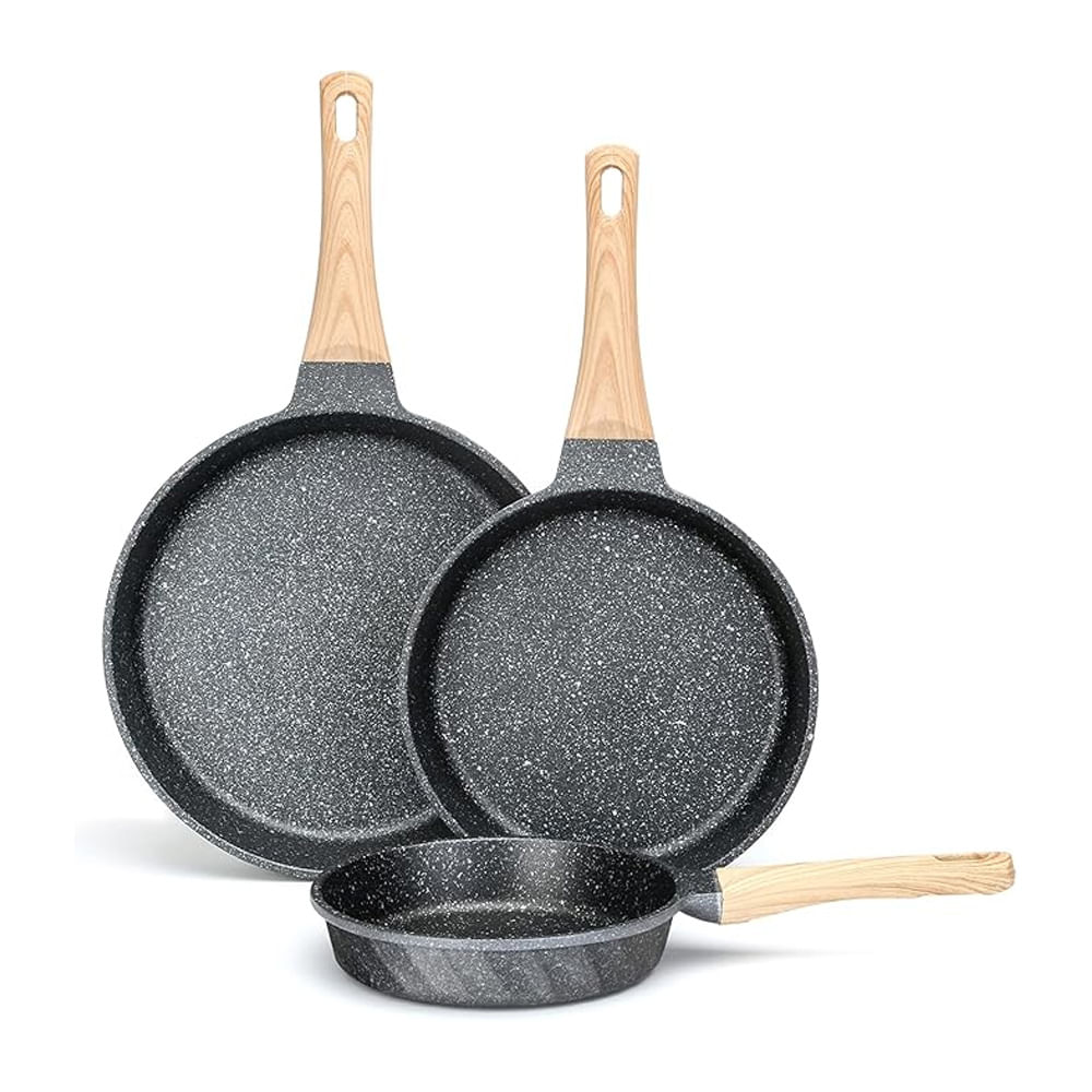 Juego Sartenes 3 Piezas Ceramico Antiaderente 20 24 28 cm Mango Madera