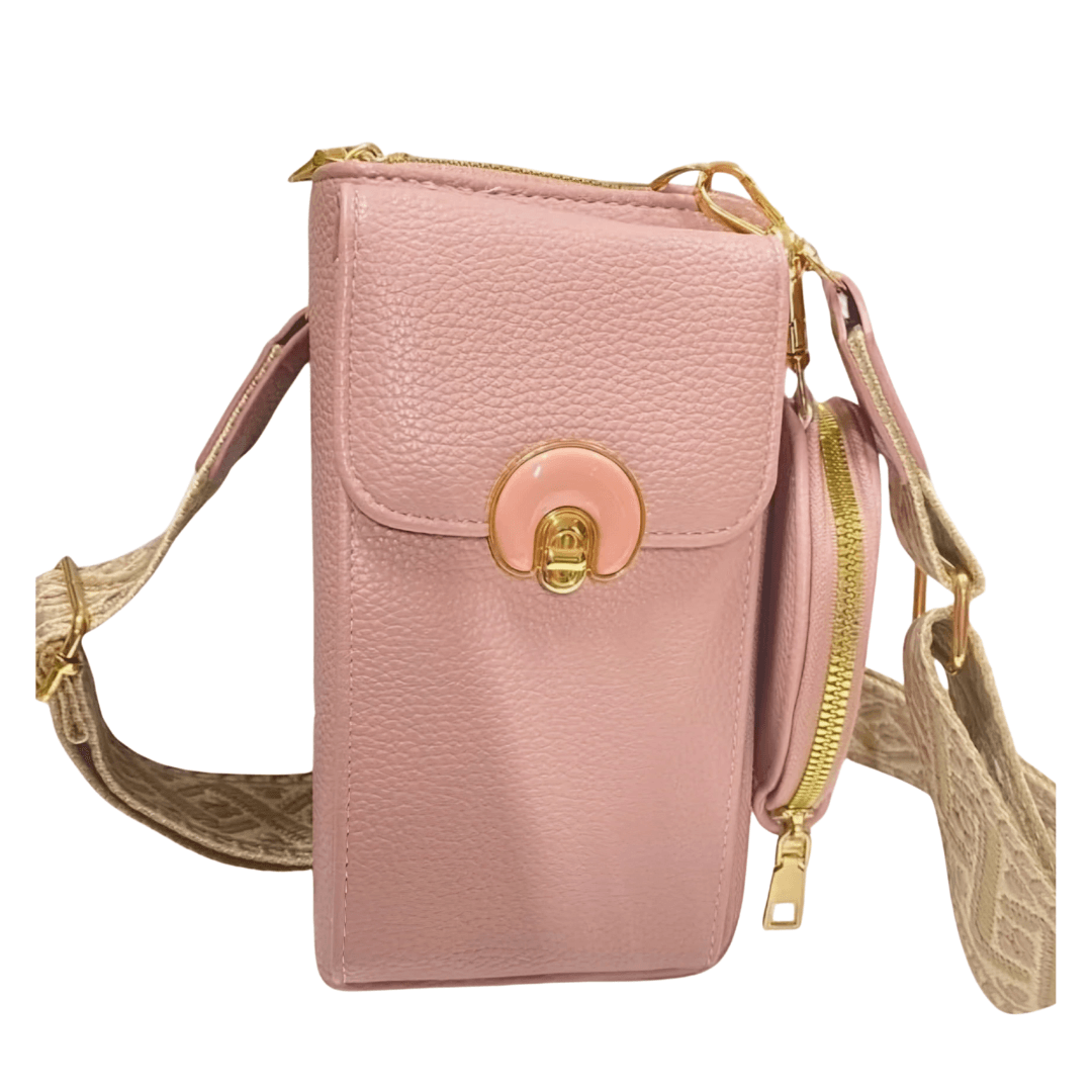 Set 2En1 Bolso Mujer Tipo Bandolera Monedero Correa Ajustable 23X15cm Rosa