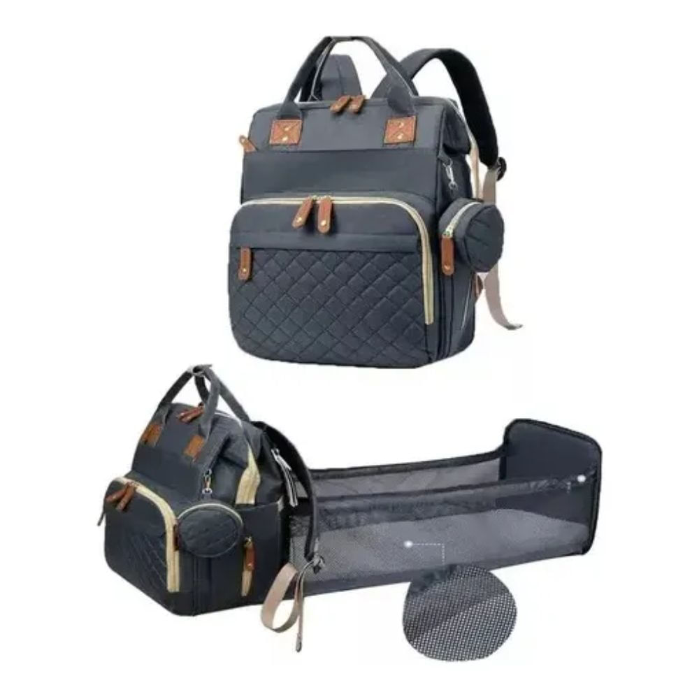 Bolso Panalera Plegable Cambiador Viaje Porta Bebe Multifuncional Expandible Gris Oscuro