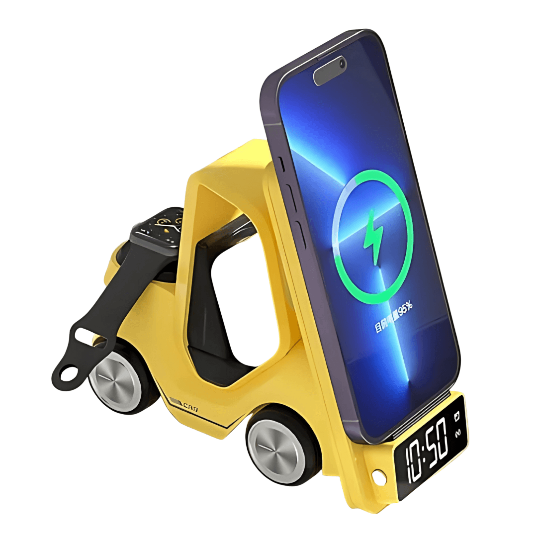 Cargador Portatil Soporte Carga Rapida 15W Inalambrico Escritorio Diseno Carro Amarillo