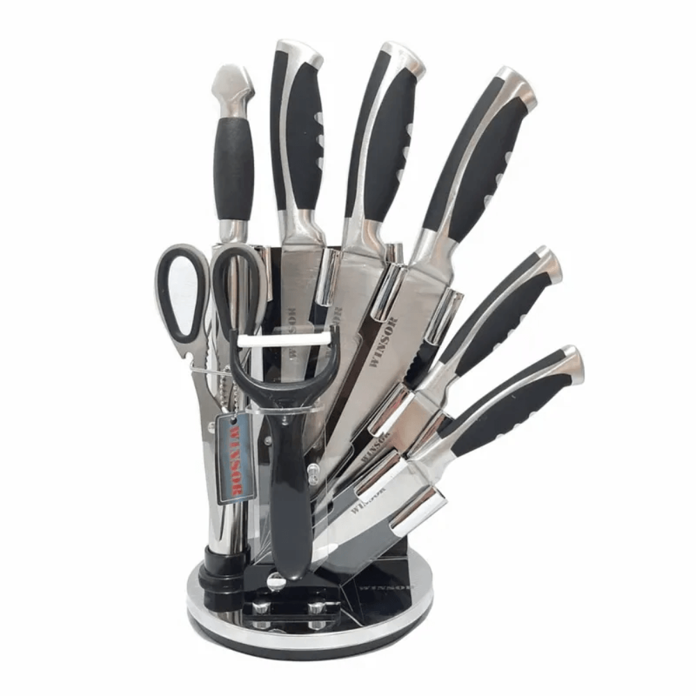 Set Cuchillos Cocina Giratorio 8 Piezas Tijeras Afilador Acero Inoxidable