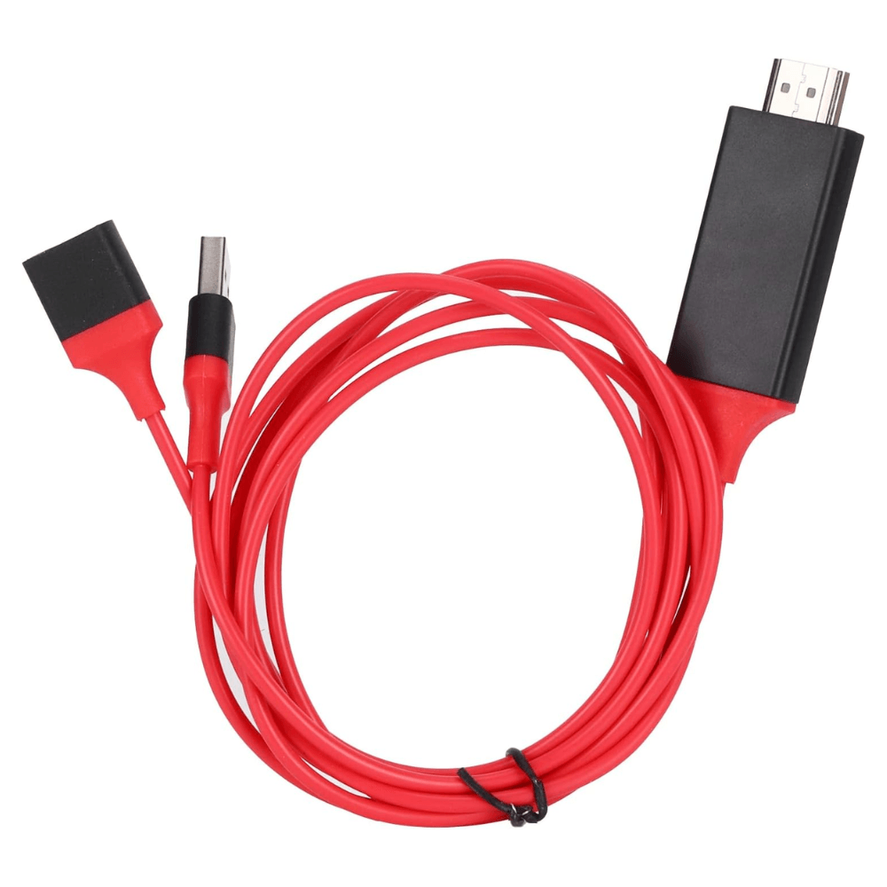 Cable HDMI USB Tres Conectores Celulares Transmision Video Resolucion Full HD 1080p Color Rojo