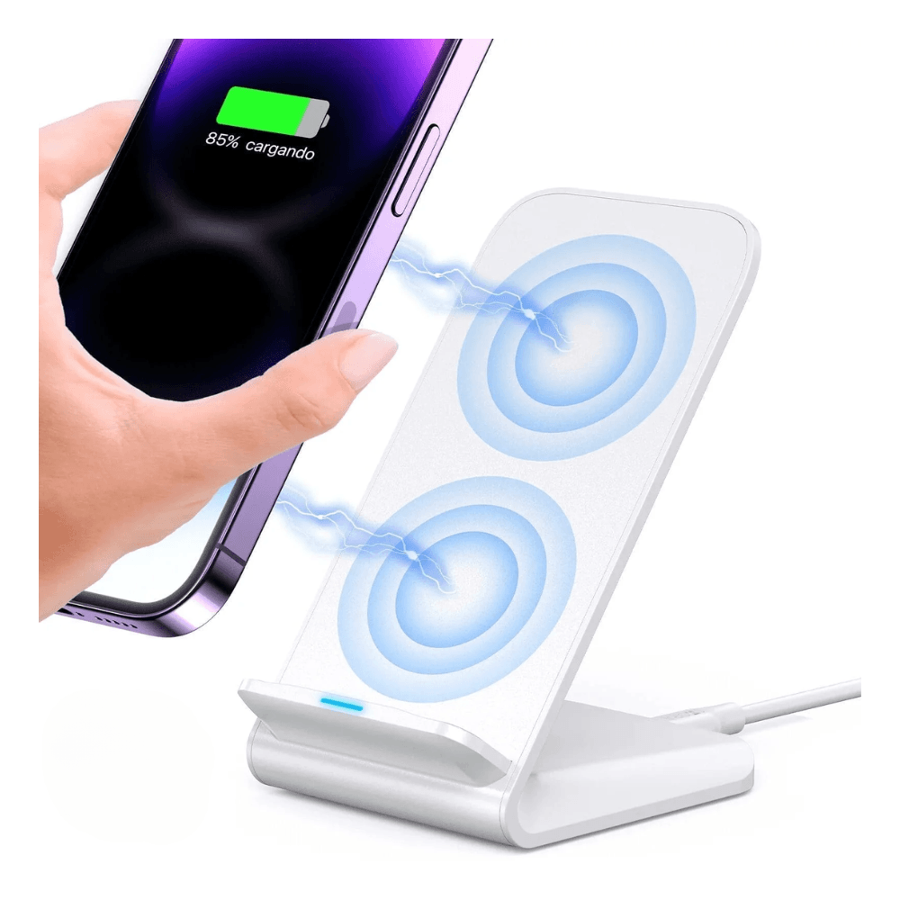 Cargador Inalambrico Base Inclinada 15W Cable Tipo C Incluido Ergonomico Blanco