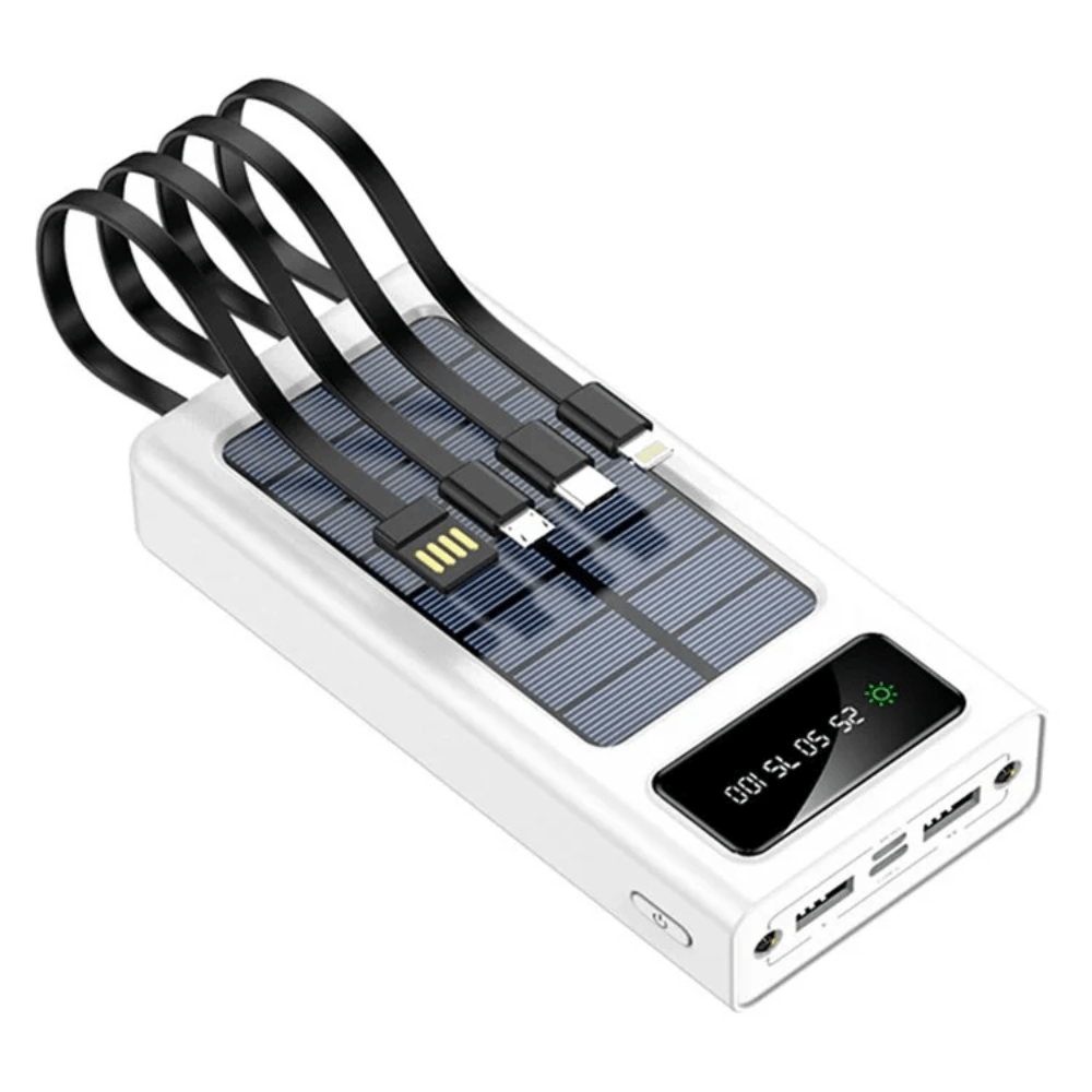 Cargador Portatil Solar 12000 Mah Power Bank Cable Integrado Exterior Blanco