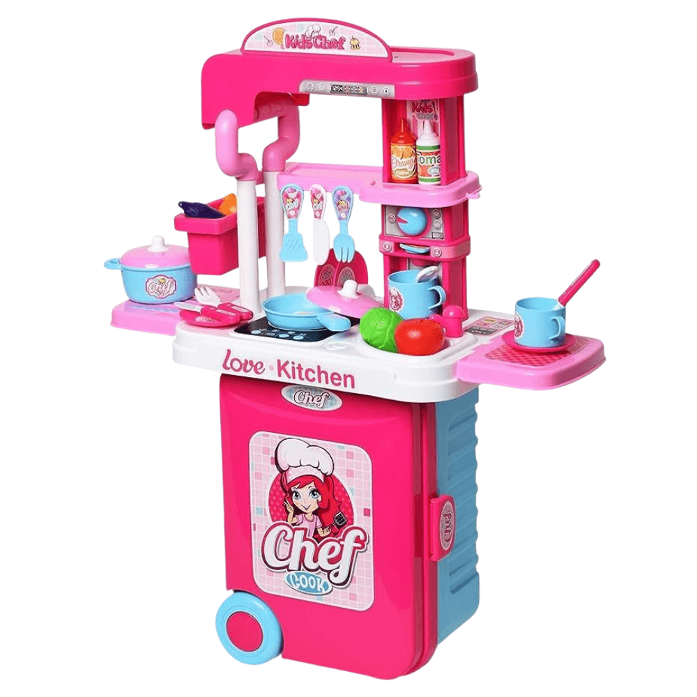 Cocina Infantil Chef Rosa Accesorios Ollas Utensilios Estufa Fregadero Juguete Portatil Educativo Ninos