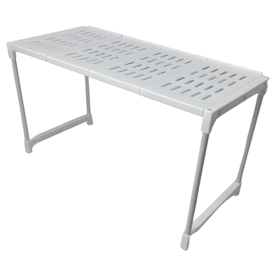 Estante Soporte Horno Microondas Superficie Ranurada Estructura Elevada Patas Rectas Espacio Blanco