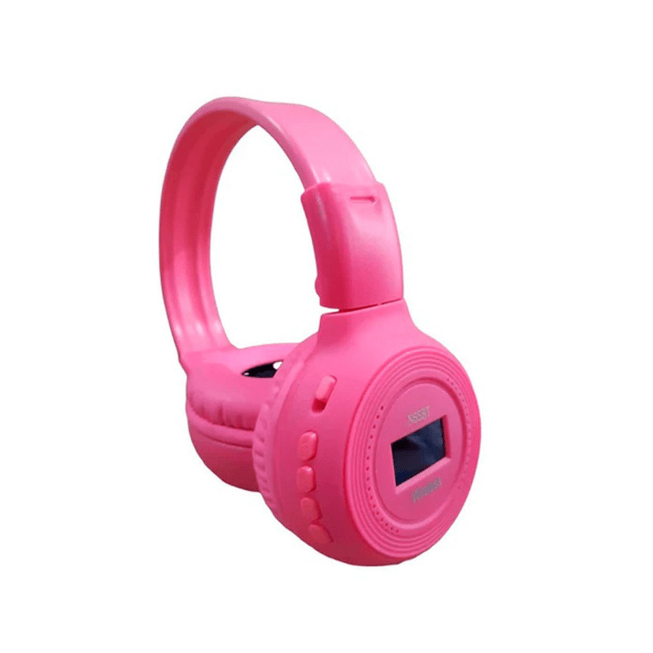 Audifonos Bluetooth LCD Radio FM MicroSD Mp3 Rosado Diadema Stereo