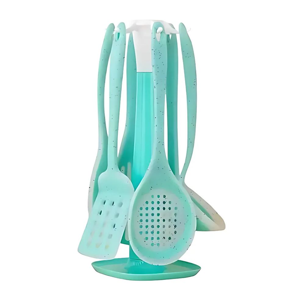 Juego Utensilios Cocina Silicona Base Giratoria Resistente 7 Piezas