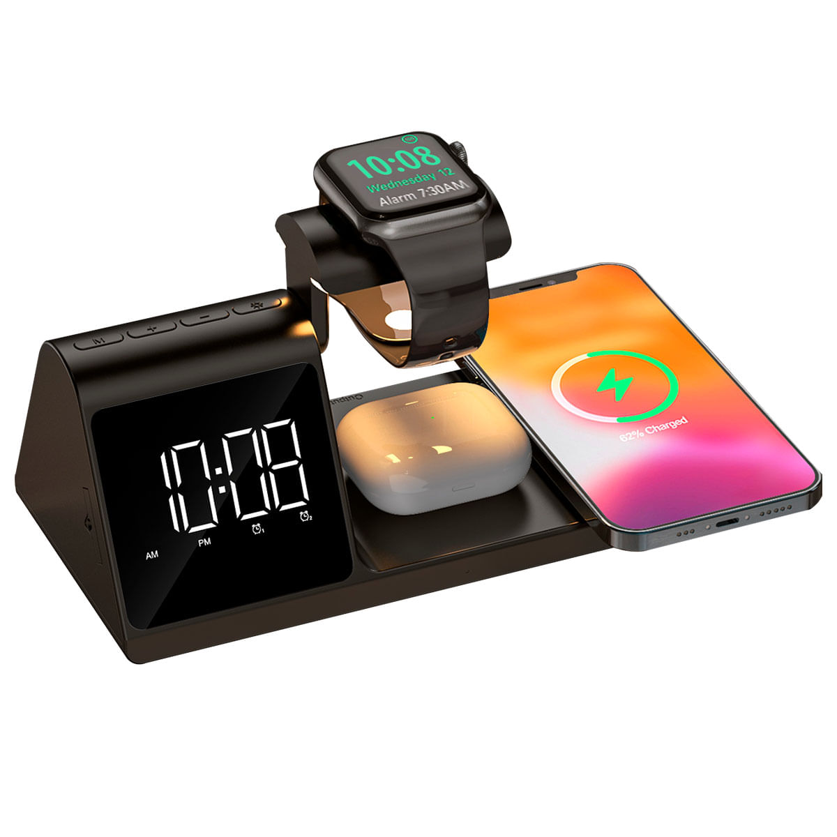 Cargador Maxell Inalámbrico QiAC-315 con Reloj Despertador