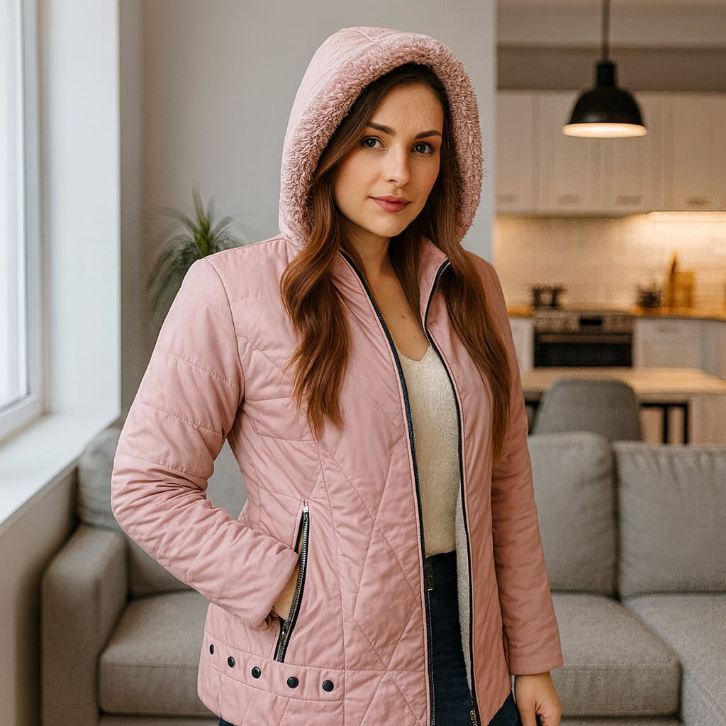 Chaqueta para Mujer con Capucha e Interior en Tela Ovejera Adhara Rosado