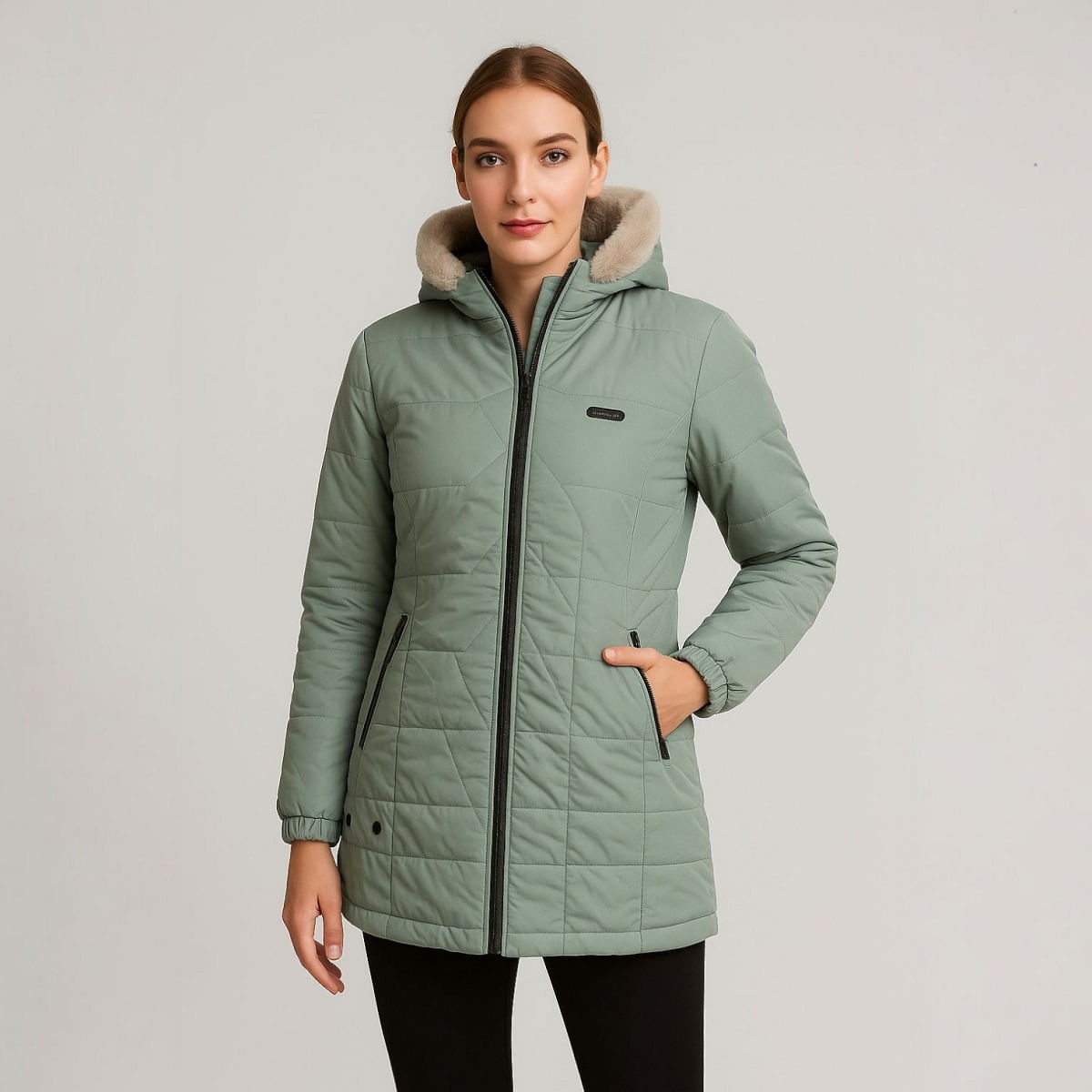 Chaqueta para Mujer con Capucha e Interior en Tela Ovejera Adhara Verde Manzana