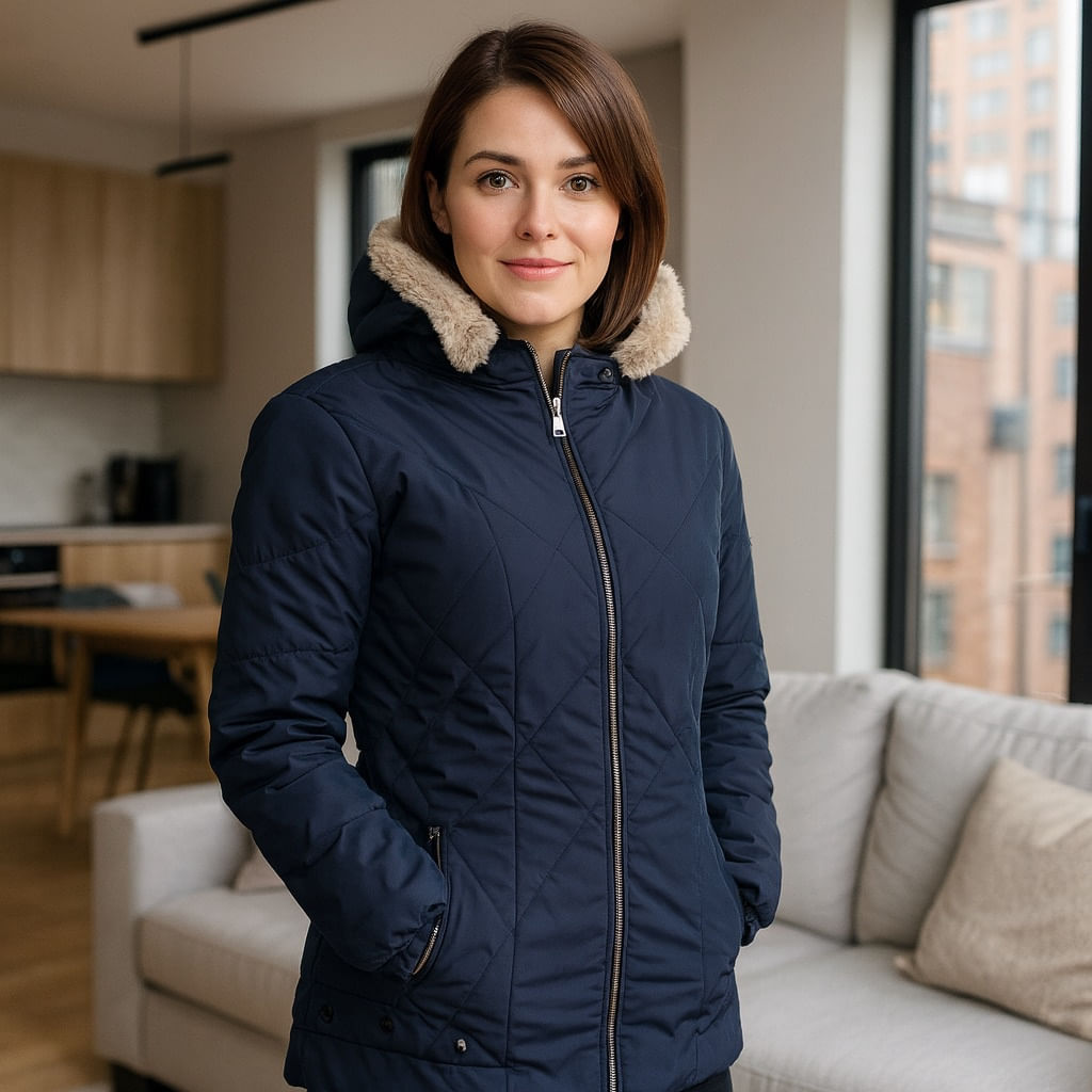 Chaqueta para Mujer con Capucha e Interior en Tela Ovejera Adhara Azul Oscuro