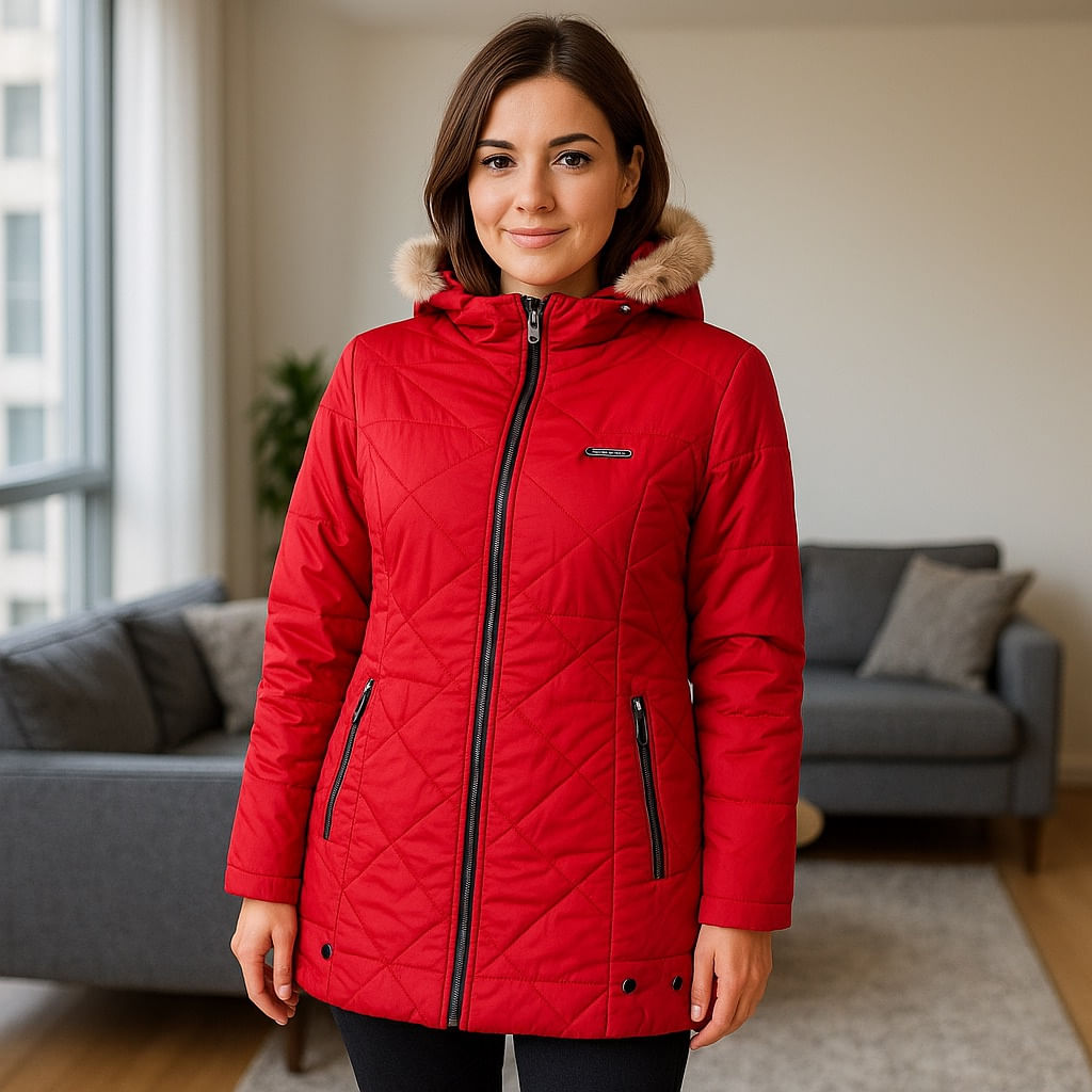 Chaqueta para Mujer con Capucha e Interior en Tela Ovejera Adhara Rojo