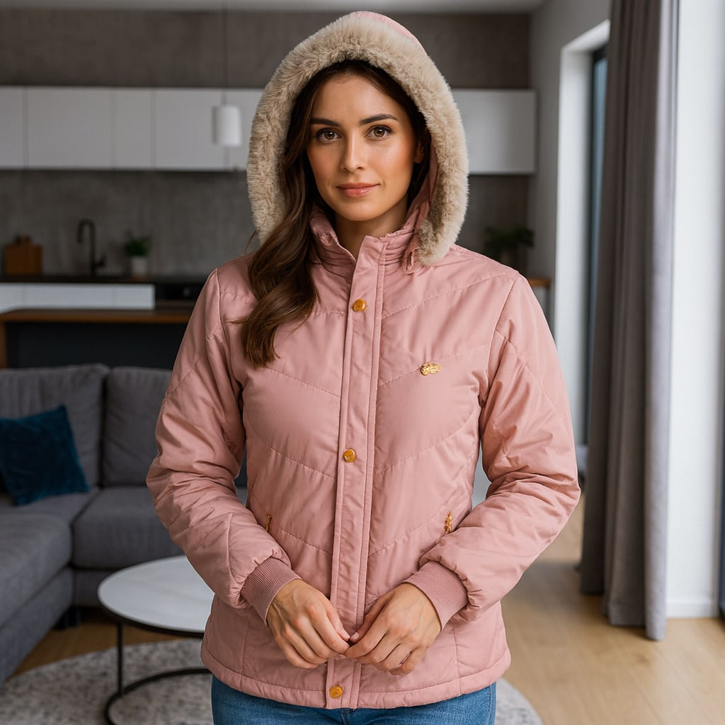Chaqueta para Mujer con Capucha e Interior en Tela Ovejera Wendy Rosa Claro