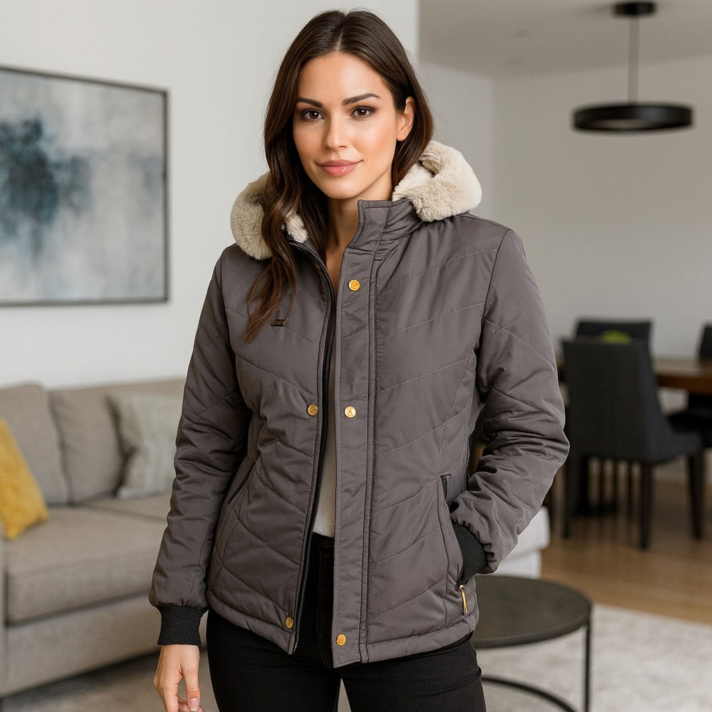Chaqueta para Mujer con Capucha e Interior en Tela Ovejera Wendy Gris