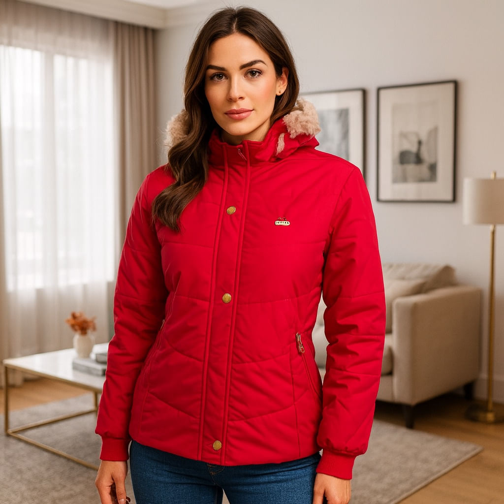 Chaqueta para Mujer con Capucha e Interior en Tela Ovejera Wendy Rojo