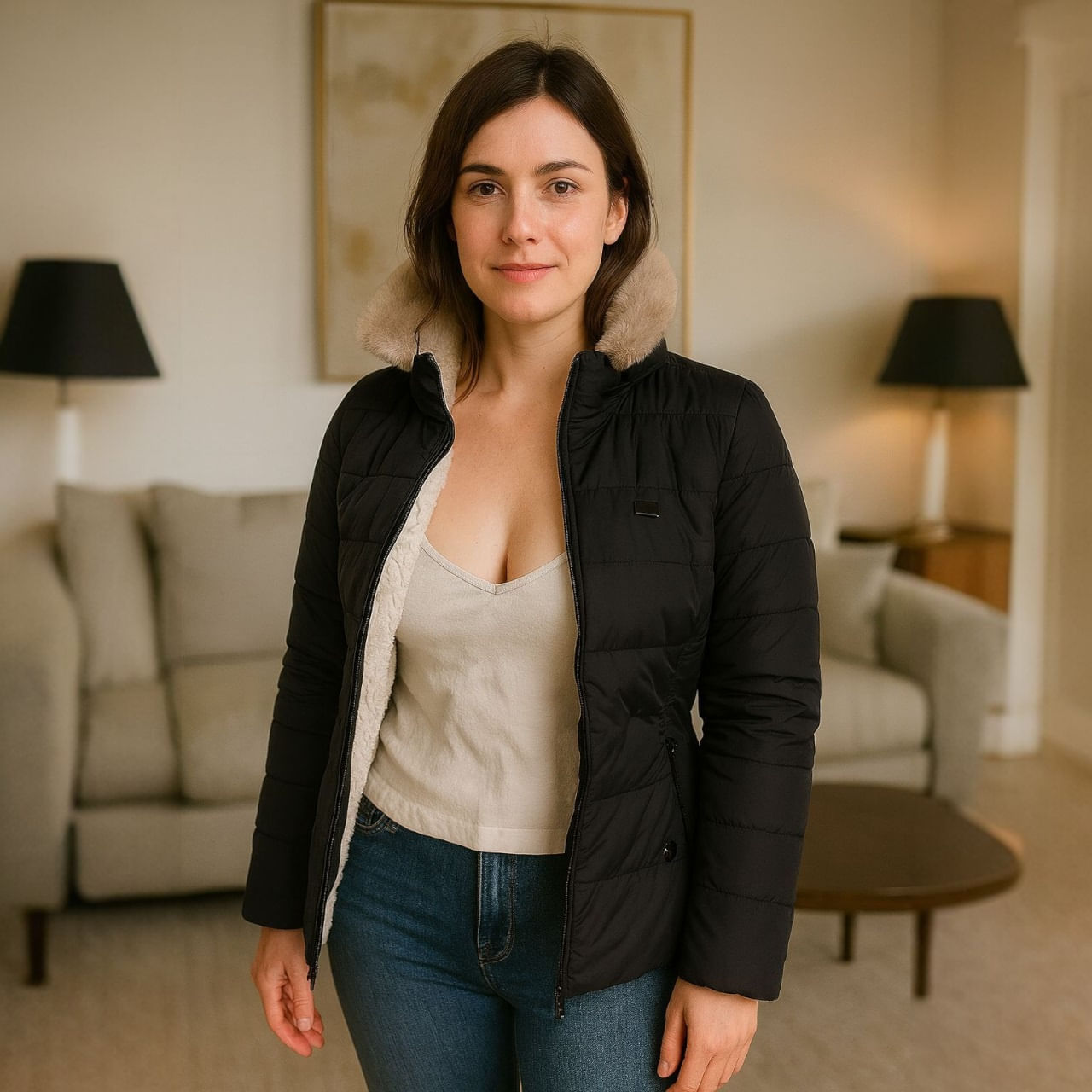 Chaqueta para Mujer con Capucha e Interior en Tela Ovejera Zara Negro