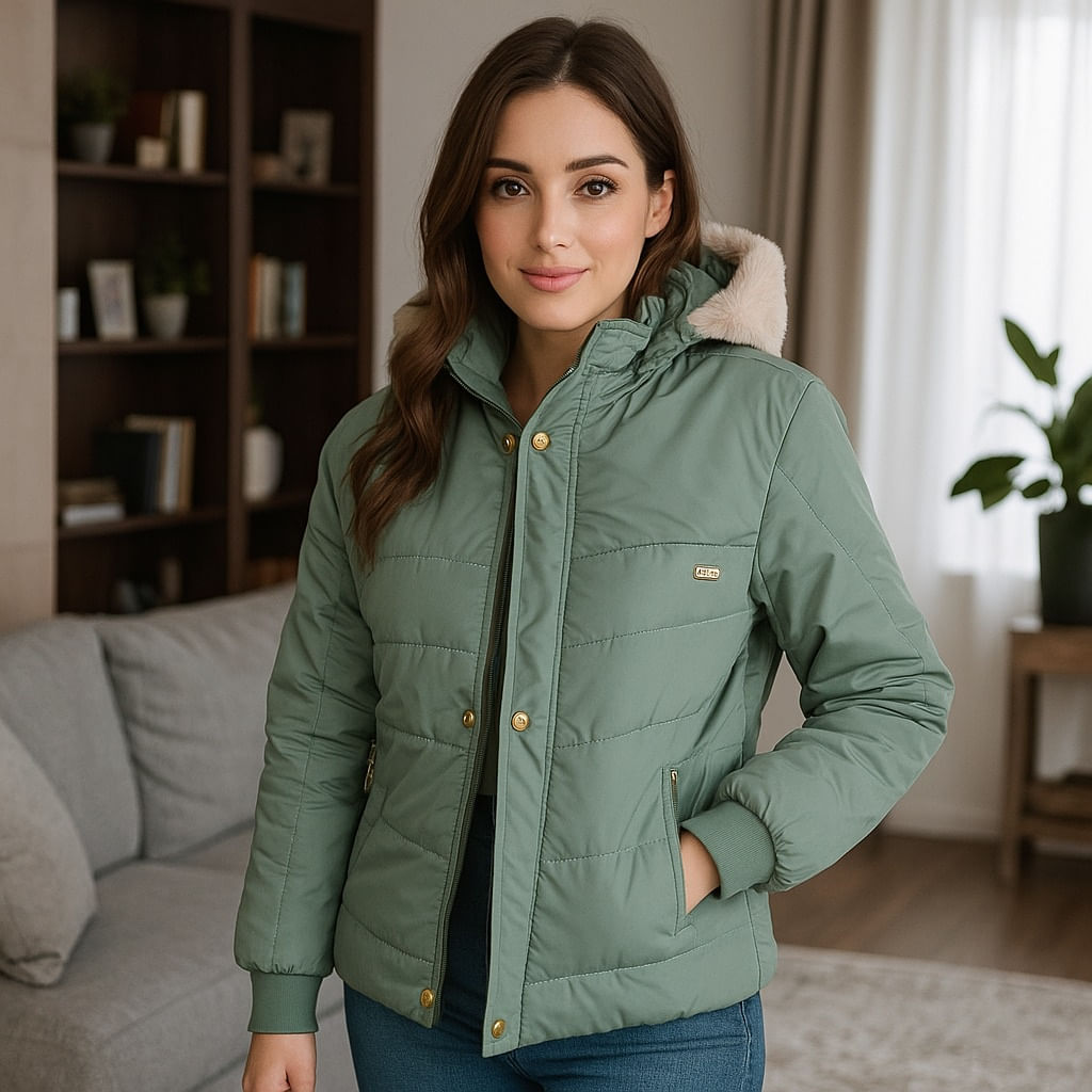 Chaqueta para Mujer con Capucha e Interior en Tela Ovejera Wendy Verde Manzana