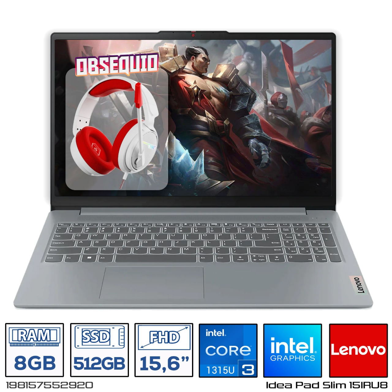 Computador Portatil Lenovo 15IRU8 Intel Core i3-1315U Ram 8GB - 512GB FHD + Diadema