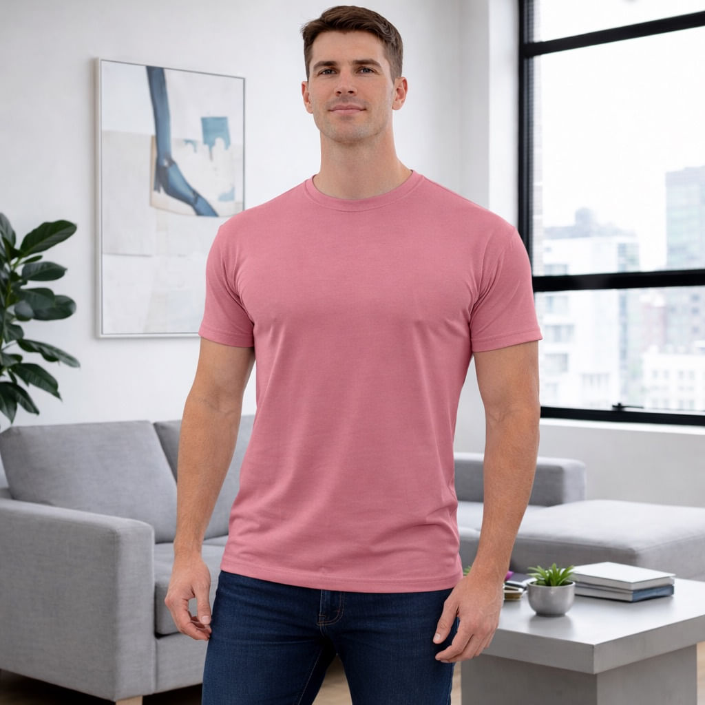 Camiseta Unicolor Premium en Poliéster Extrasuave Palo de Rosa. Ajuste Cómodo y Estilo Moderno.