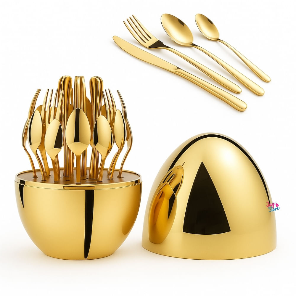 Cubiertos Set 24 Piezas Acero Inoxidable Estuche Huevo Gold Utensilios de cocina