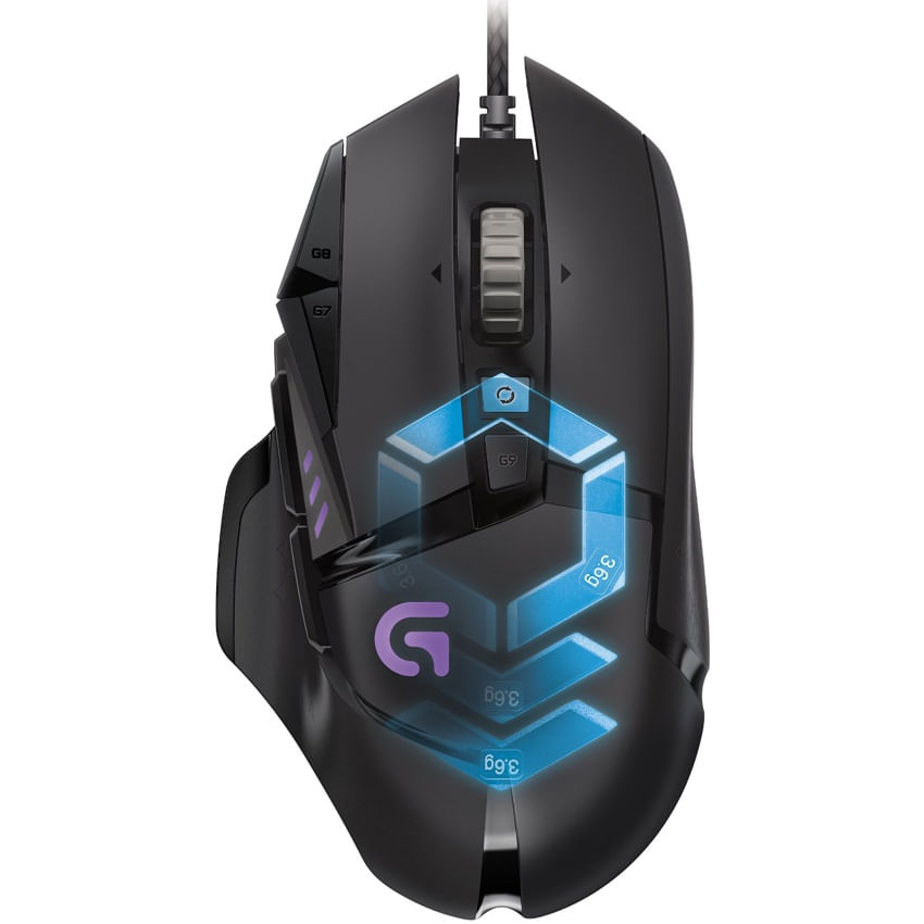 Mouse Gamer Logitech G502 HERO RGB LIGHTSYNC 25600 DPI 11 Botones Programables Pesas Ajustables - Negro