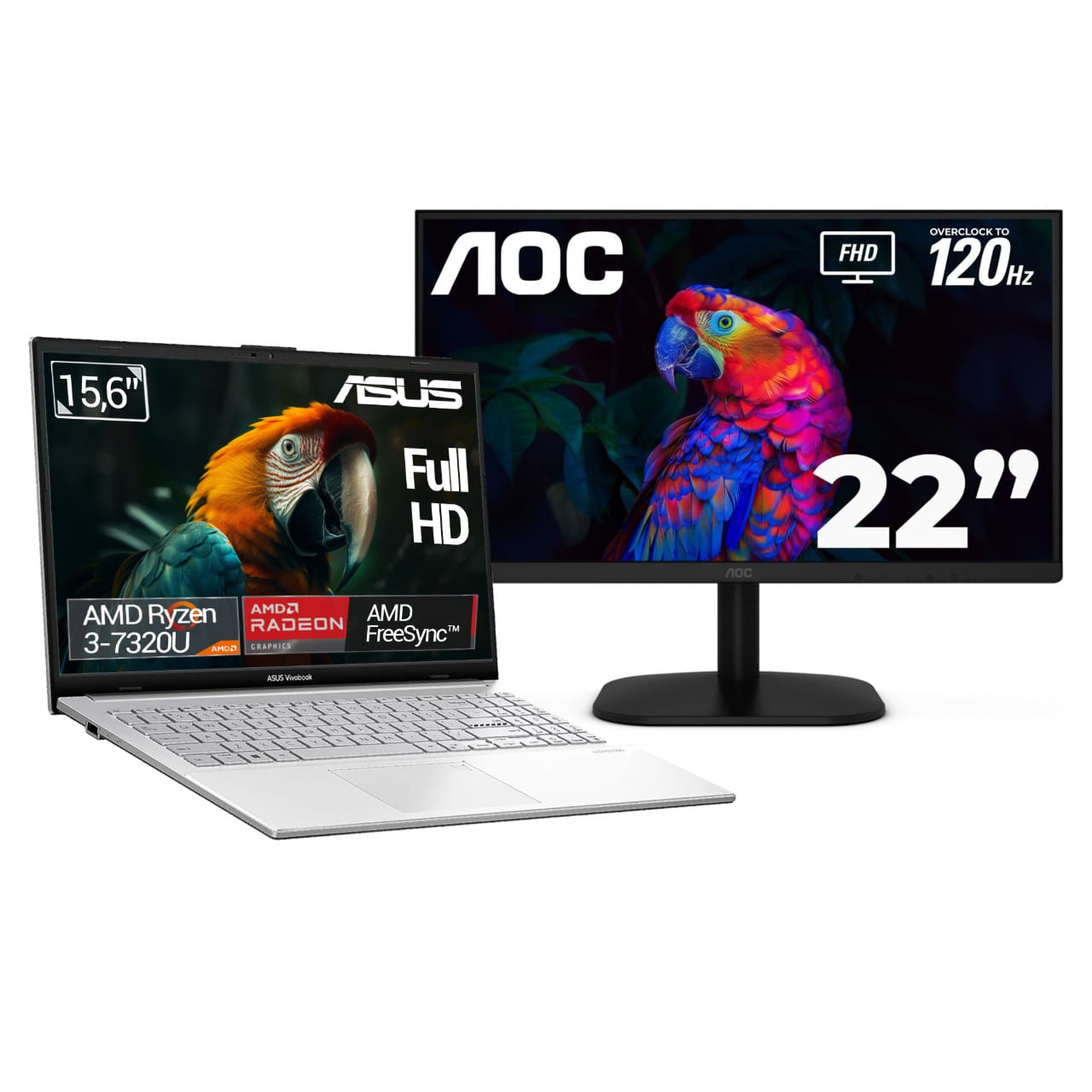 Portátil Asus VivoBook E1504F Full HD AMD R3-7320U 8GB RAM 512GB SSD Silver + Monitor Aoc 120HZ 22 Pulgadas