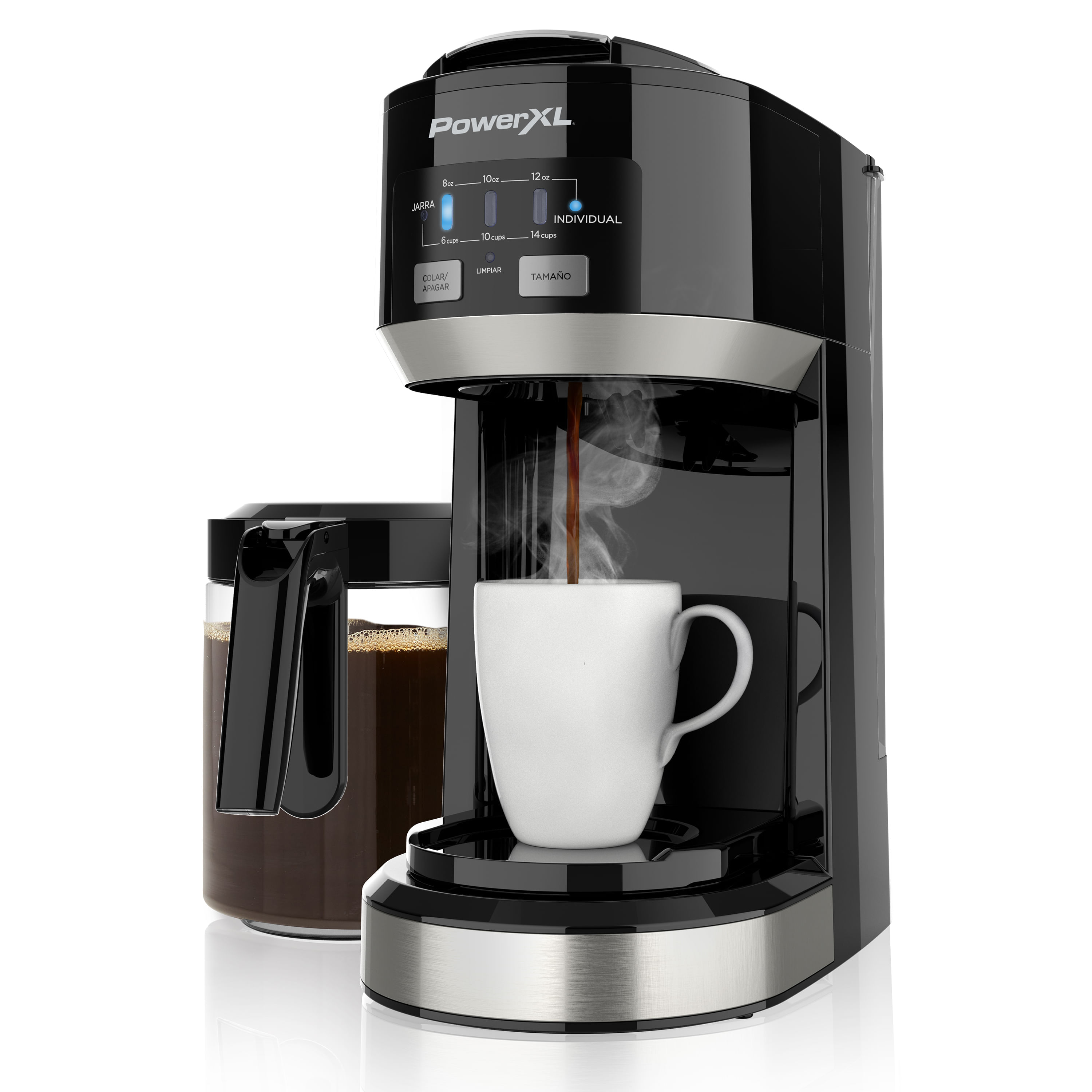 Cafetera de 14 tazas o taza individual PowerXL Dual Brew