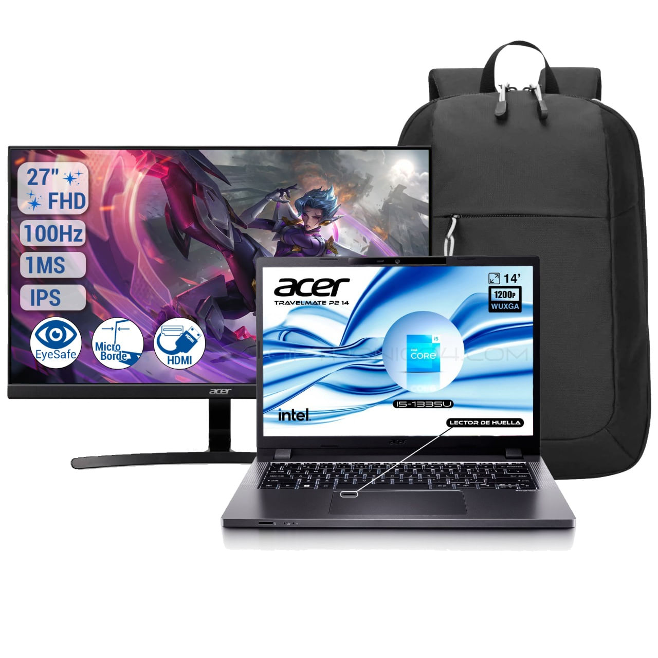 Portátil Acer TravelMate P2 14? WUXGA IPS | Intel i5-1335U | 16GB RAM 512GB SSD | Plata +Monitor Acer  + bolso