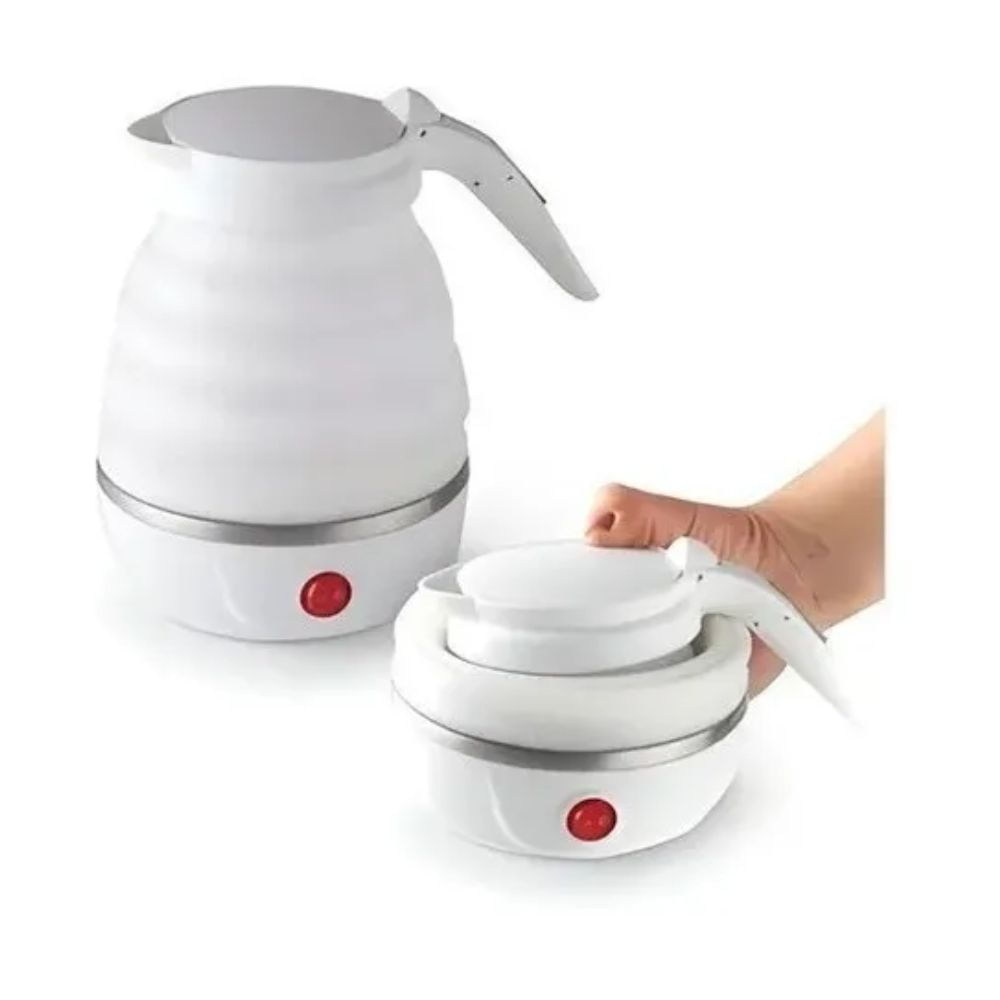 Hervidor Agua Electrico Silicona Plegable Portatil Compacto 600Ml Blanco