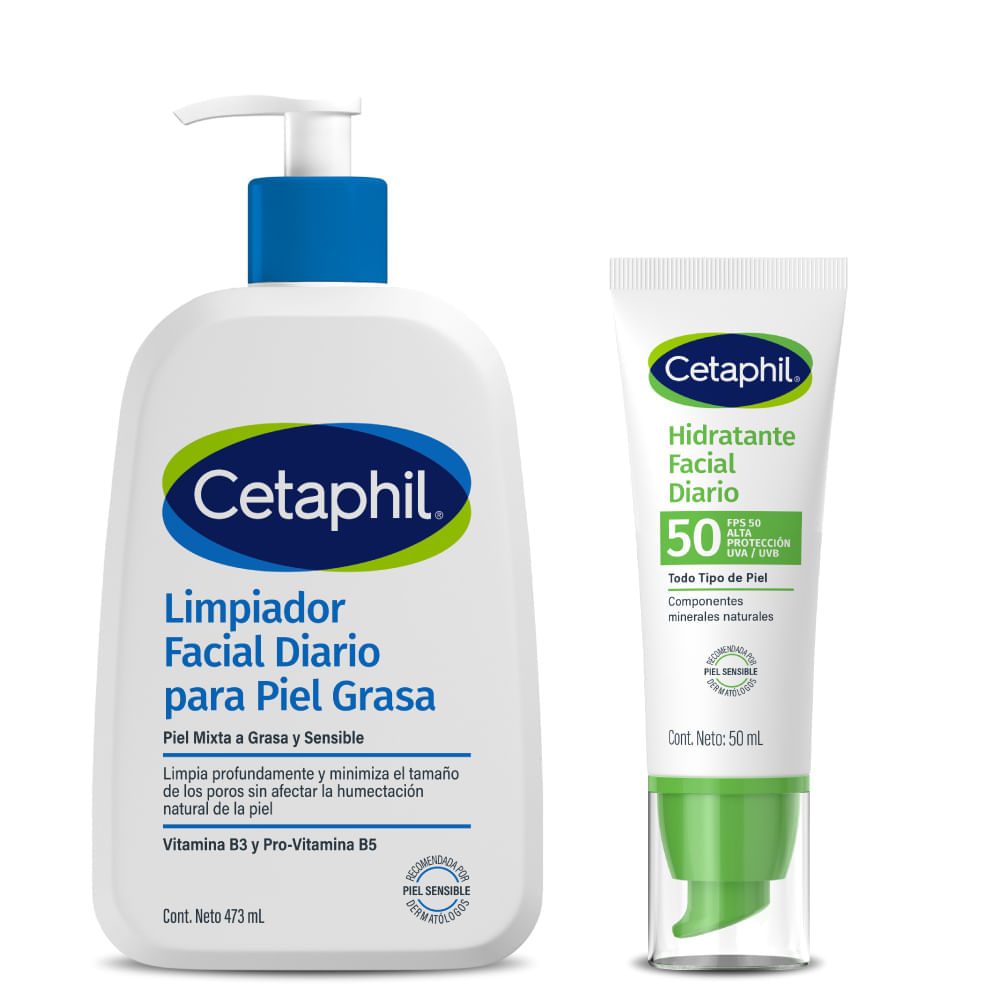 Kit Piel Grasa Limpiador 473 ml + Hidratante Facial SPF 50 ml - Cetaphil