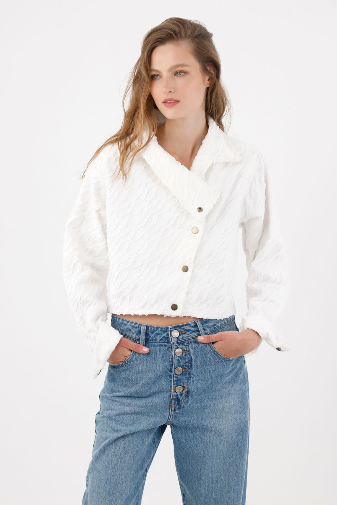 Chaqueta con textura en relieve en algodón blanco para mujer