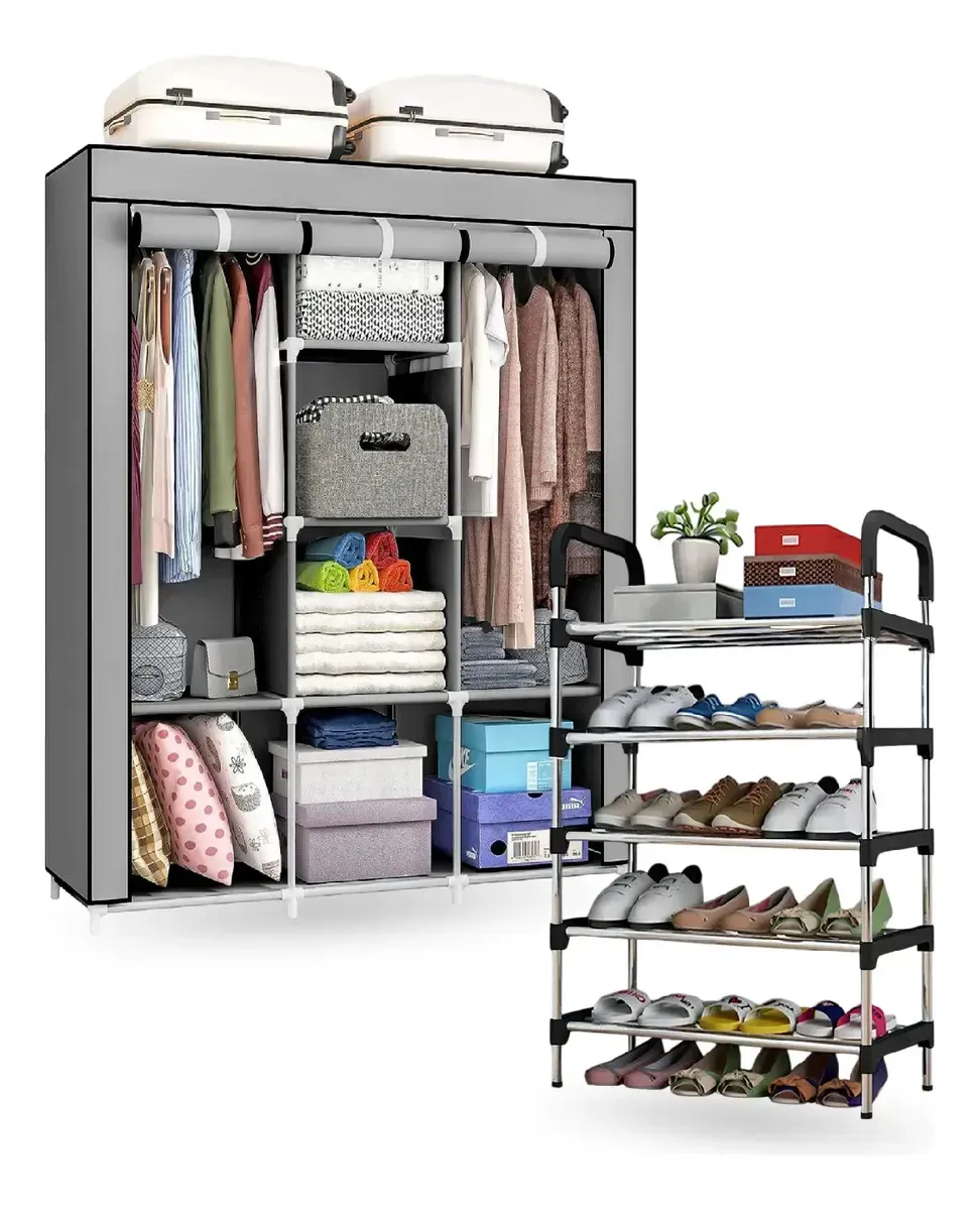 Organizador Armario De Ropa Practico Con Zapatero Multifuncional 6 Niveles Gris Gris