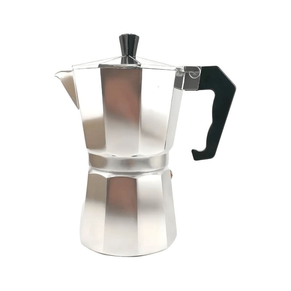 Cafetera Italiana Aluminio Capacidad 6 Tazas Estufa Gas Asa Ergonomica Valvula Seguridad Filtro Meta