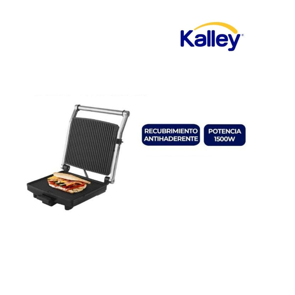 Asador Eléctrico Kalley 1500W Grill Sandwichera Parrilla Antiadherente