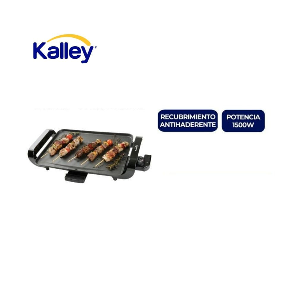 Parrilla Eléctrica Kalley 1500W Antiadherente Asador Liso con Termostato