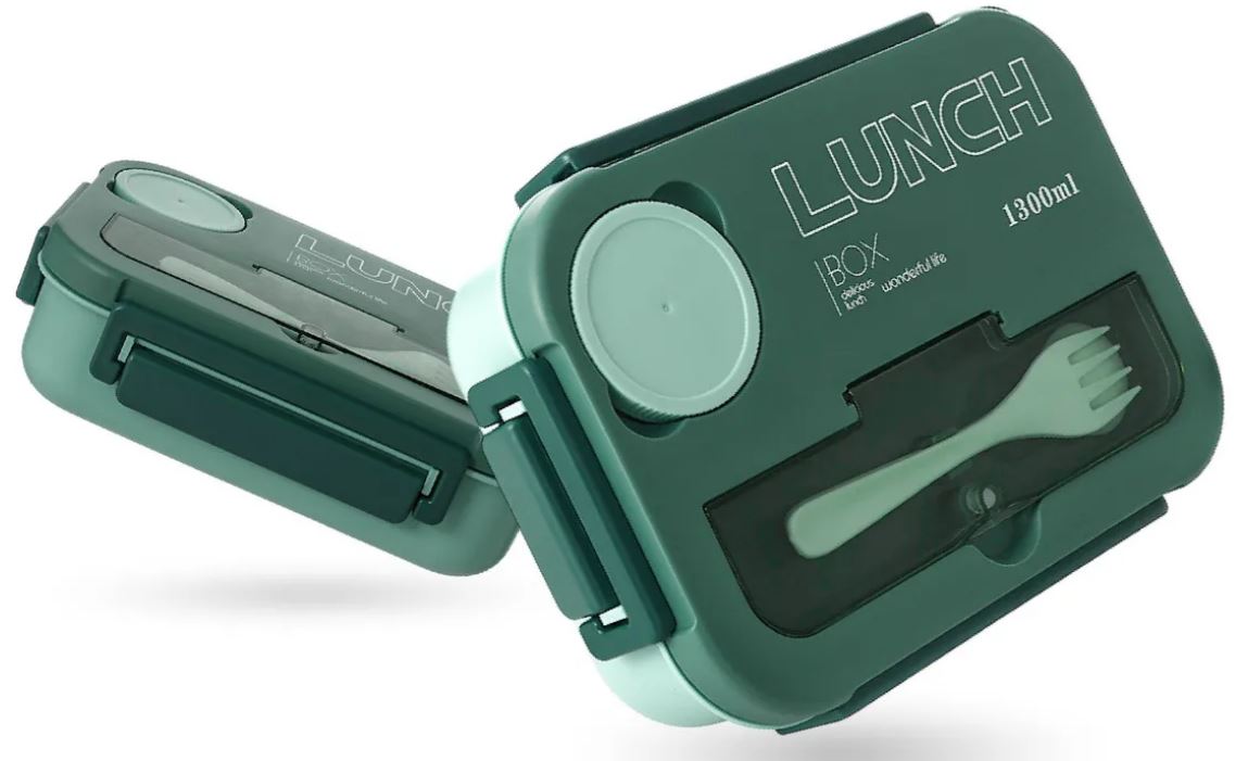 Lonchera Lunch Térmica Hermética Con Accesorios 1.300 Ml Verde
