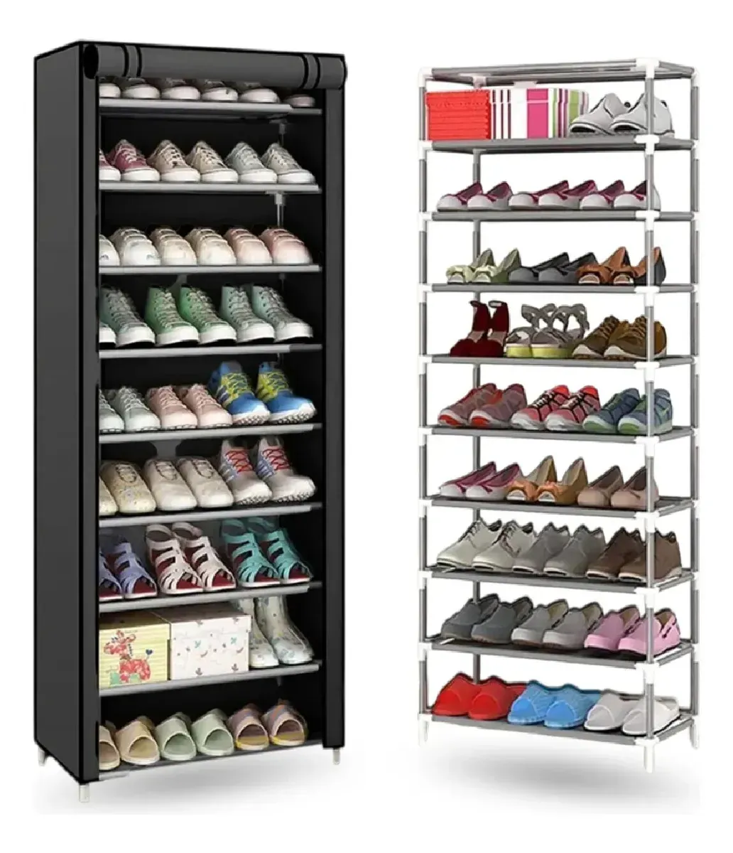 Zapatero Organizador De 10 Niveles Torre Multiusos Reforzada 30 Pares Negro