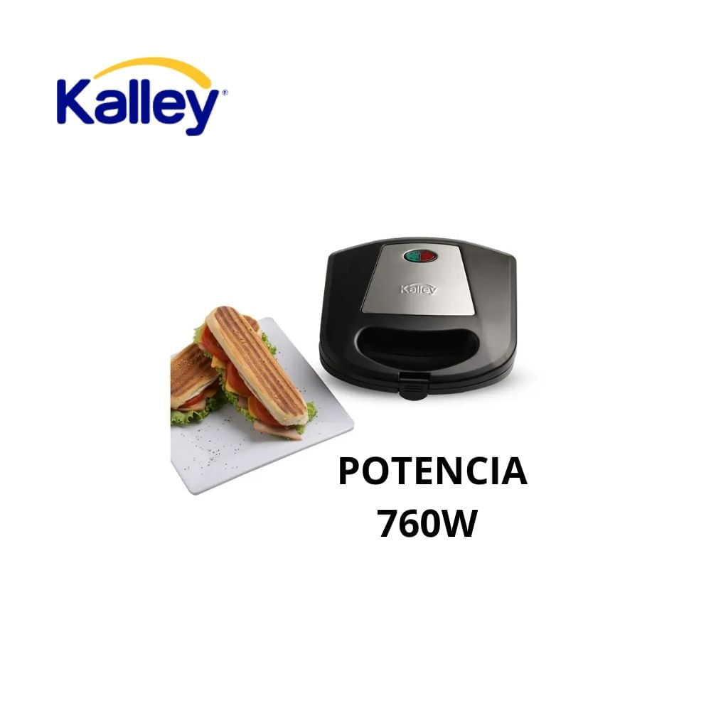 Sanduchera Eléctrica Kalley 760W Antiadherente Parrilla Panini Grill